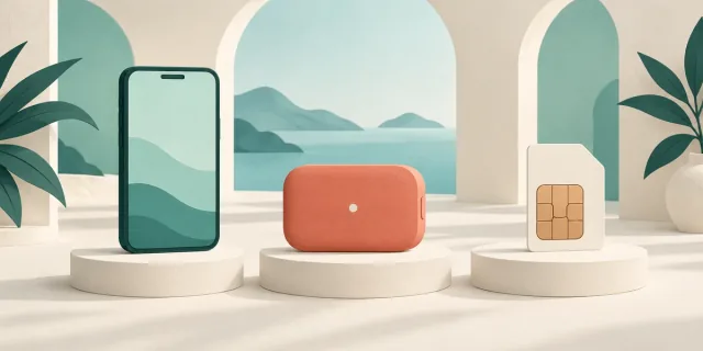 Illustration comparing a smartphone, portable Wi-Fi hotspot, and SIM card.